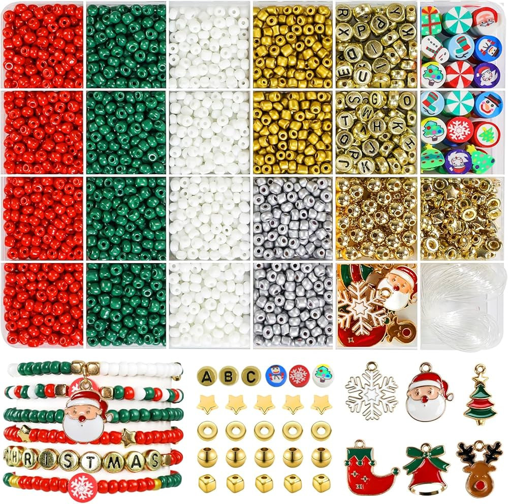 Redtwo Christmas Bracelet Making Kit, 2100 Pcs 4mm GlassSeed Beads Friendship Bracelet Kit, Holid... | Amazon (US)