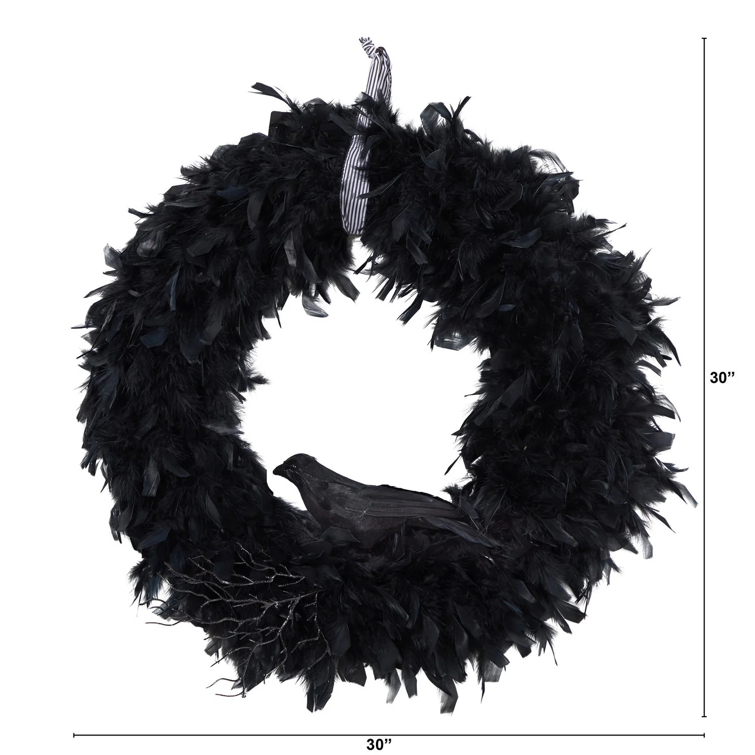 30" Halloween Raven Feather Wreath | Nearly Natural" | Nearly Natural