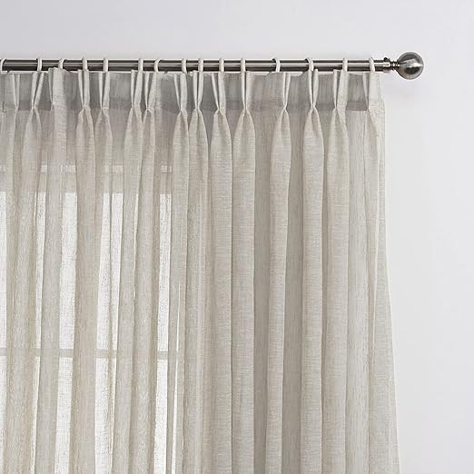 LANTIME Sheer Curtains 84 inches Long, Faux Linen Double Pleated Window Sheer Curtains Panels Dra... | Amazon (US)