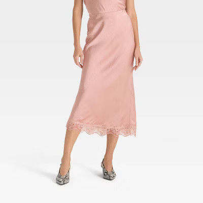Women's Lace Trim Midi Skirt - A New Day™ Light Pink XS | Target