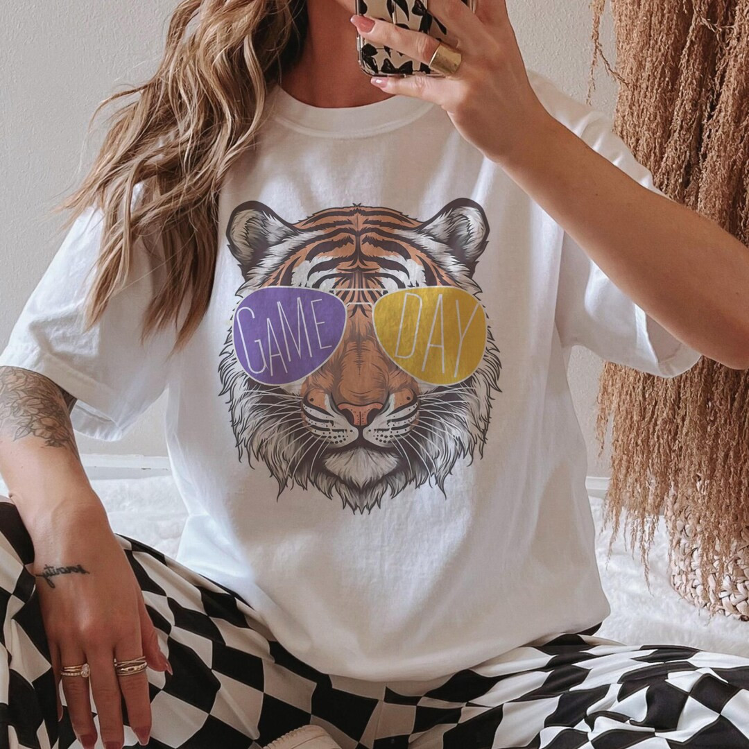Purple & Gold Game Day Tiger Shirt Unisex | Retro Tiger Graphic Tee | Football Game Day T-shirt |... | Etsy (US)