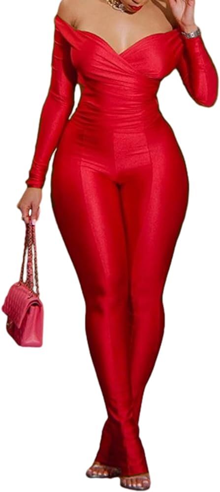PRIVIMIX 2 Piece Sets for Women Sexy Off Shoulder Tops Bodycon High Waist Flared Pants Club Outfi... | Amazon (US)
