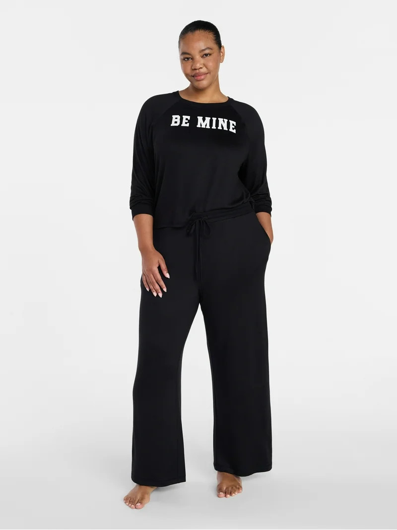 Joyspun Women's Cozy Lounge Collection Hacci Long Sleeve Top and Pants Pajama Set, 2-Piece, Sizes... | Walmart (US)