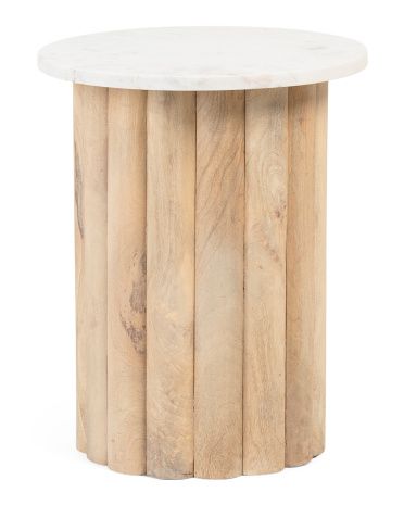 20in Marble Top Ribbed Accent Table | TJ Maxx