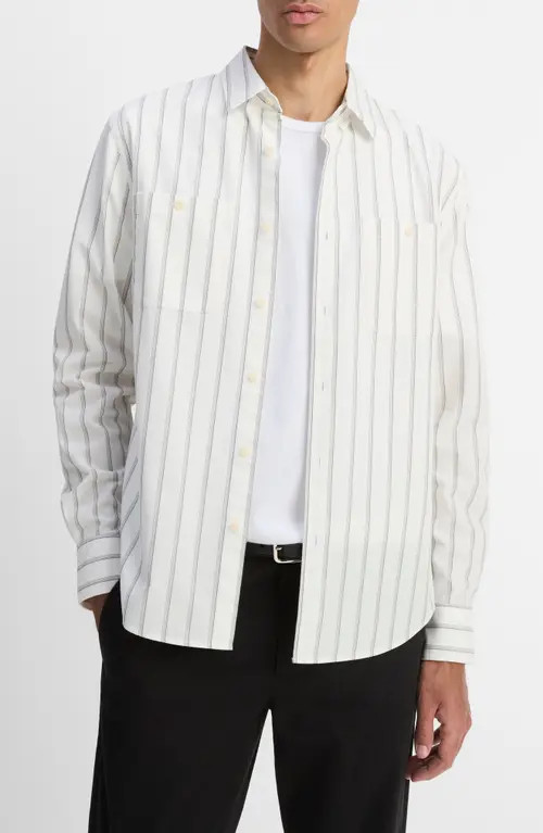 Vince Port Stripe Button-Up Shirt in Off White/Smoke at Nordstrom, Size X-Large | Nordstrom