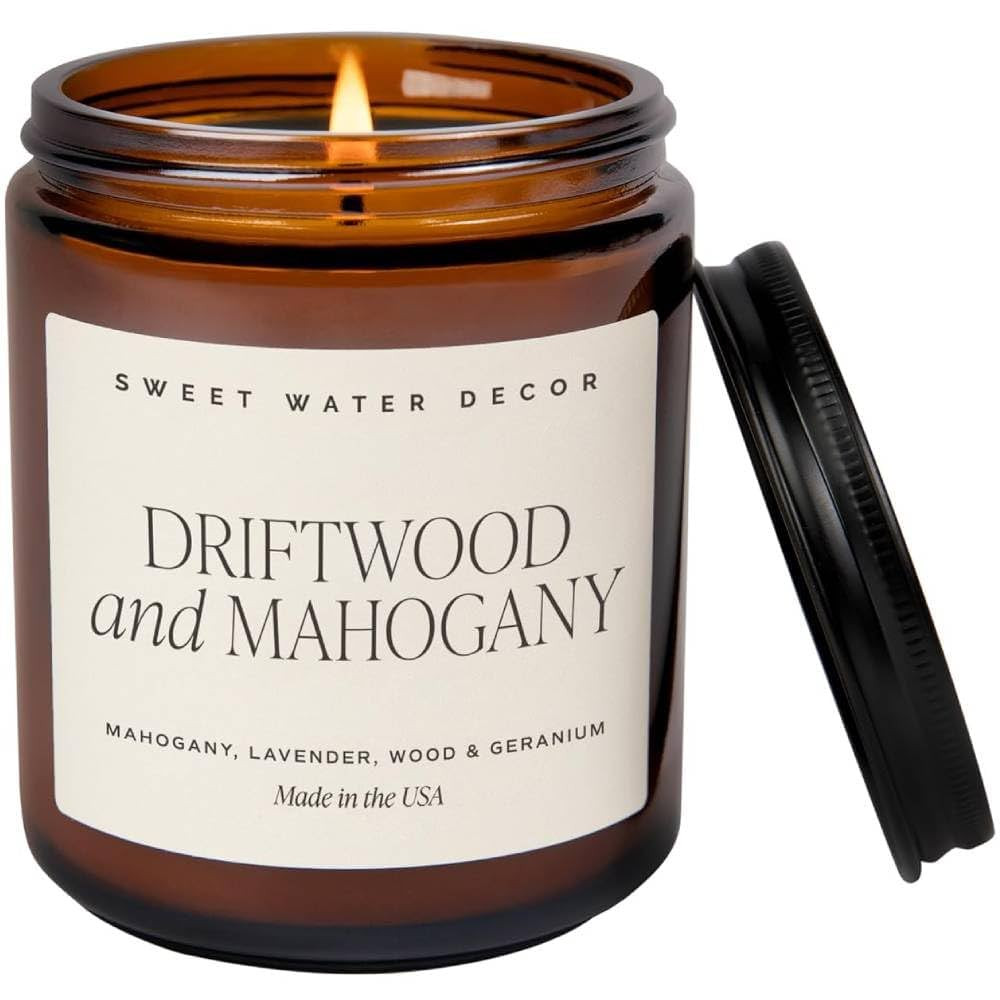 Sweet Water Decor Driftwood and Mahogany Soy Candle - Fresh Lavender, Geranium, Warm Mahogany, an... | Amazon (US)