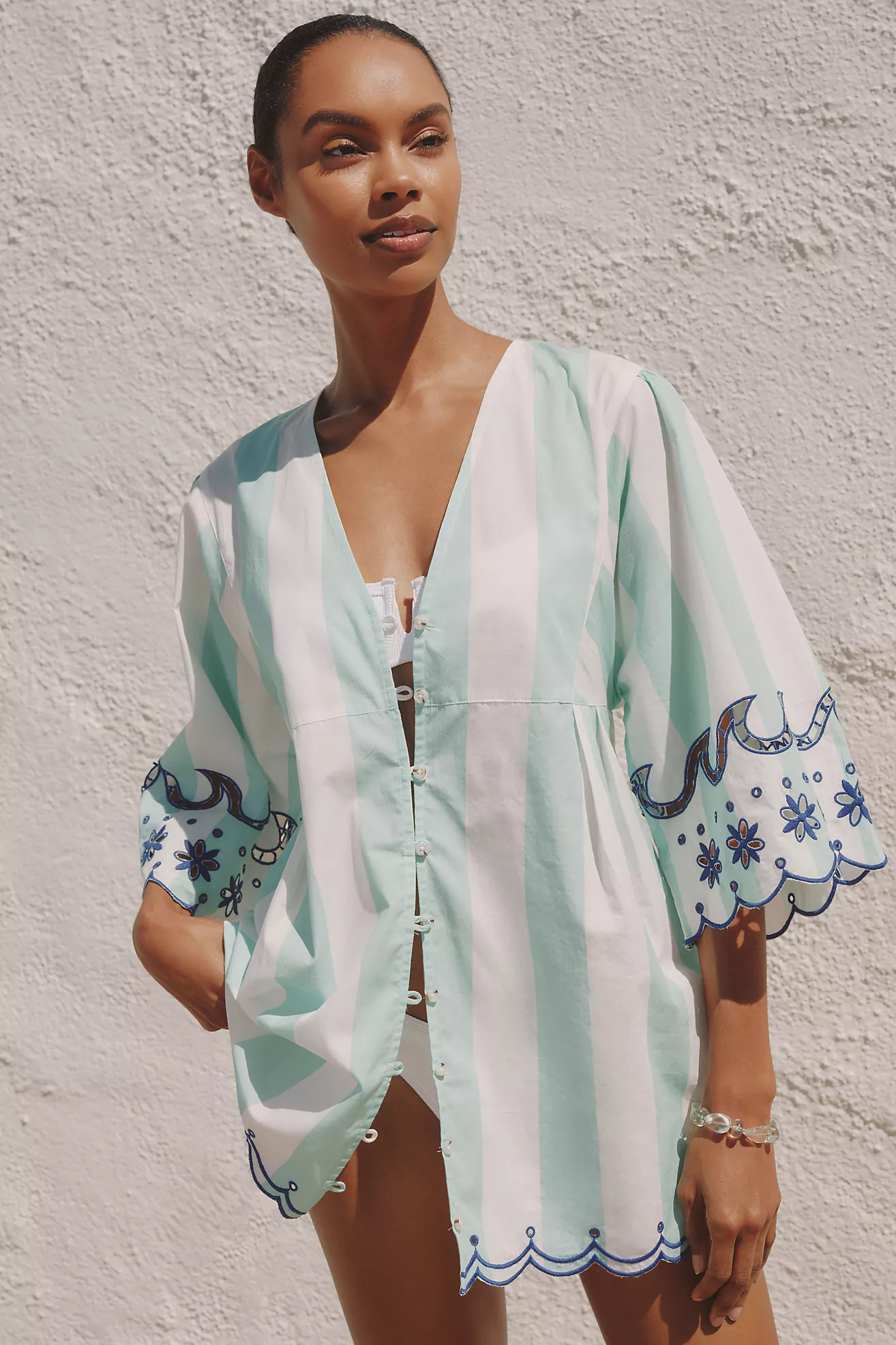 Celandine Poolside Embroidered Buttondown Tunic | Anthropologie (US)
