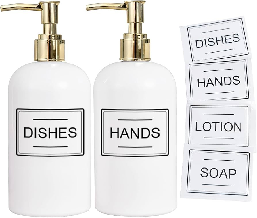 Soap Dispensers Bathroom Countertop-Set of 2, Dish Soap Dispenser for Kitchen Sink with 4 Labels,... | Amazon (US)