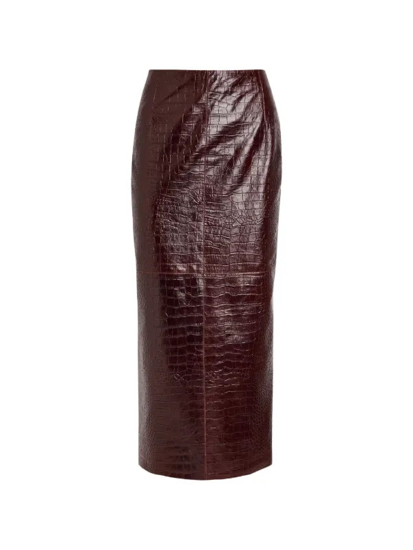 Nour Hammour Elyse crocodile-effect Midi Skirt | Brown | FARFETCH | Farfetch Global