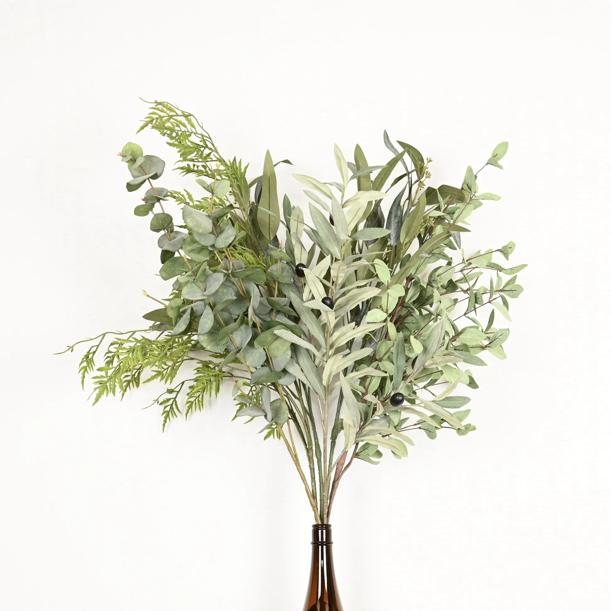 40" Artificial Mixed Green Leaves Berry Branch For Vase Filler, Farmhouse Greenery Ferns Eucalypt... | Wayfair North America
