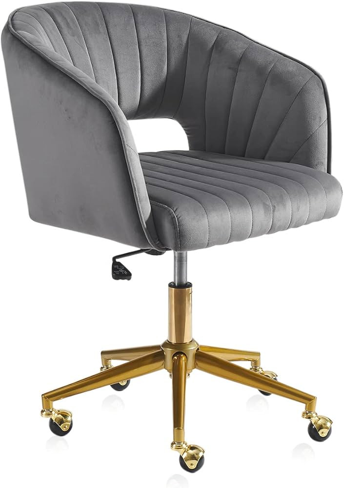 Nrizc Velvet Office Desk Chair, Grey, Adjustable Swivel Wheels, Ergonomic Design for Home Office,... | Amazon (US)