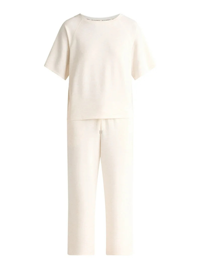 Joyspun Women's French Terry Short Sleeve Top and Capri Pants Pajama Set, 2-Piece, Sizes XS-3X | Walmart (US)