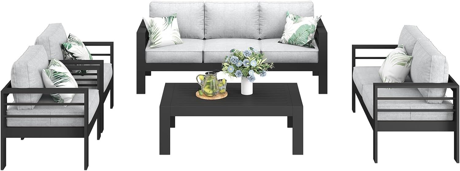 LayinSun Outdoor Aluminum Furniture Set, 5 Pieces Patio Sectional Conversation Chat Sofa Modern S... | Amazon (US)