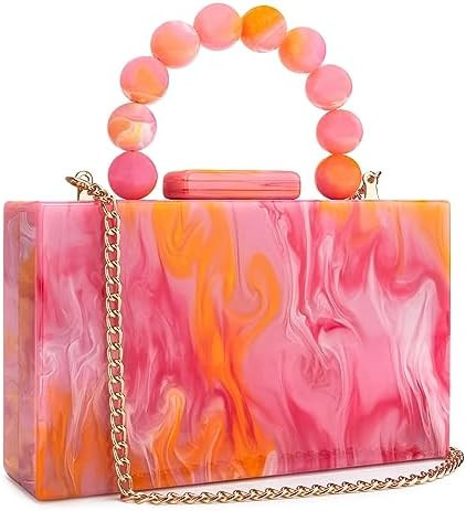Acrylic Purses Evening Clutch Bag Marbling Handbags for Women Cross Body Bag with Pearl Chain For... | Amazon (US)
