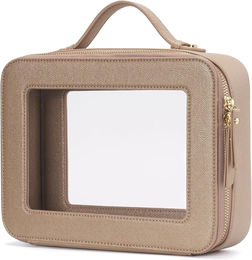 Popvibe Clear Makeup Bag Travel Cosmetic Case Transparent Toiletry Bag with Zipper, Portable Make... | Amazon (US)