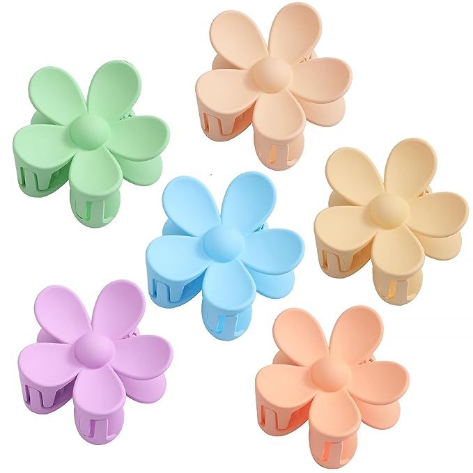 6PCS Matte Flower Hair Clips, Large Claw Clips For Women Thick Hair, Big Cute Daisy Hair Clips, N... | Amazon (US)