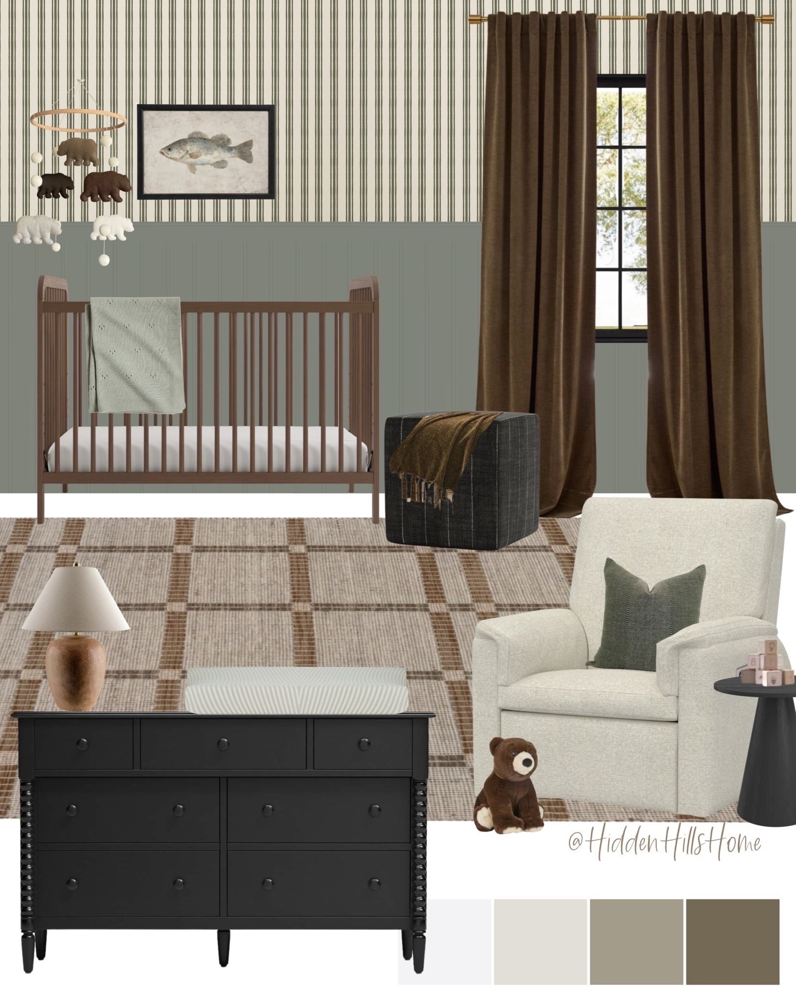 Nursery decor mood board, nursery design, home decor ideas, nursery inspiration, crib, glider, brown and green nursery, baby room, baby boy nursery #boys

#LTKHome #LTKSaleAlert #LTKBaby