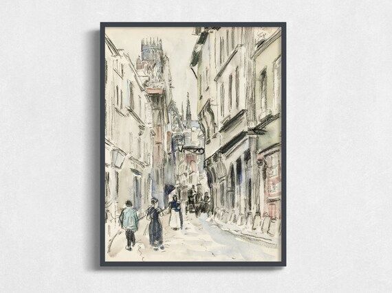 Village Road | Vintage Antique Cityscape European Street Watercolor Sketch Artwork Print Instant ... | Etsy (US)