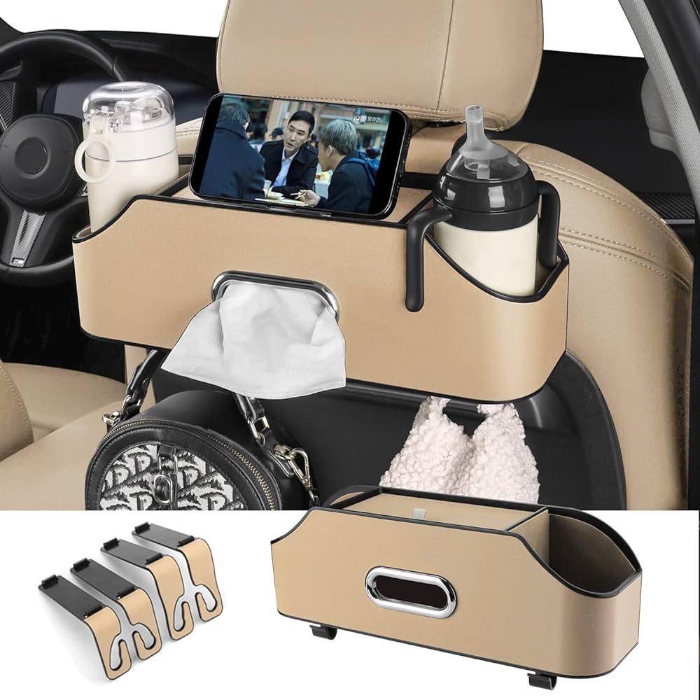 HOLDCY Car Back Seat Organizer with 2 Drink Cup Holder - Tissue Box and Storage Box Hook - Multi-... | Amazon (US)