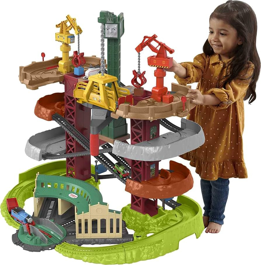 Thomas & Friends Multi-Level Toy Track Set, Trains & Cranes Super Tower, 2.5 Ft Tall with 3 Chara... | Amazon (US)
