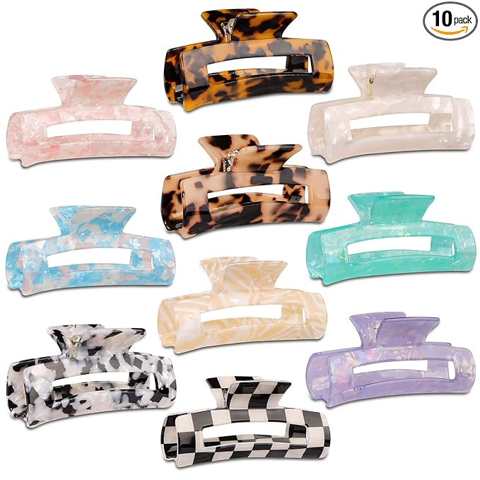 Magicsky 10 Pcs Hair Claw Clips for Women, Opal Marble Tortoise Acrylic Large Clip for Thick Thin... | Amazon (US)
