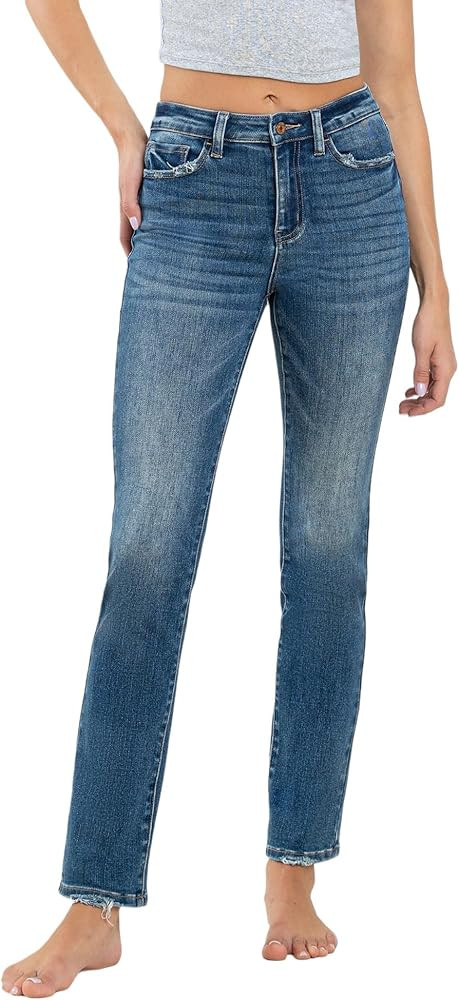 VERVET High Rise Stretch Slim Straight Jeans Medium Blue V3046 | Amazon (US)