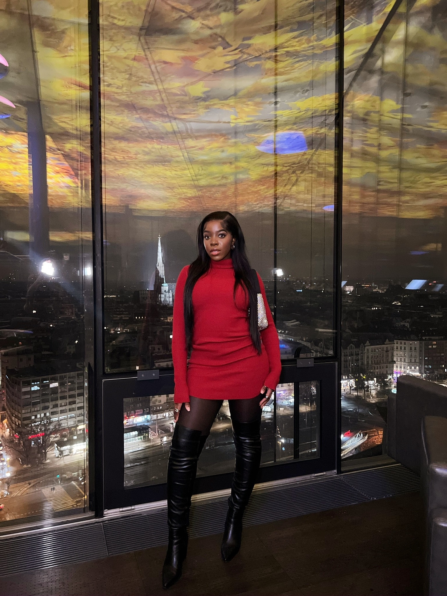 Red knitted dress, jumper dress, festive outfit, black over the knee boots, festive outfit, Prada bag, glittery bag, Christmas outfit 

#LTKstyletip #LTKSeasonal #LTKeurope