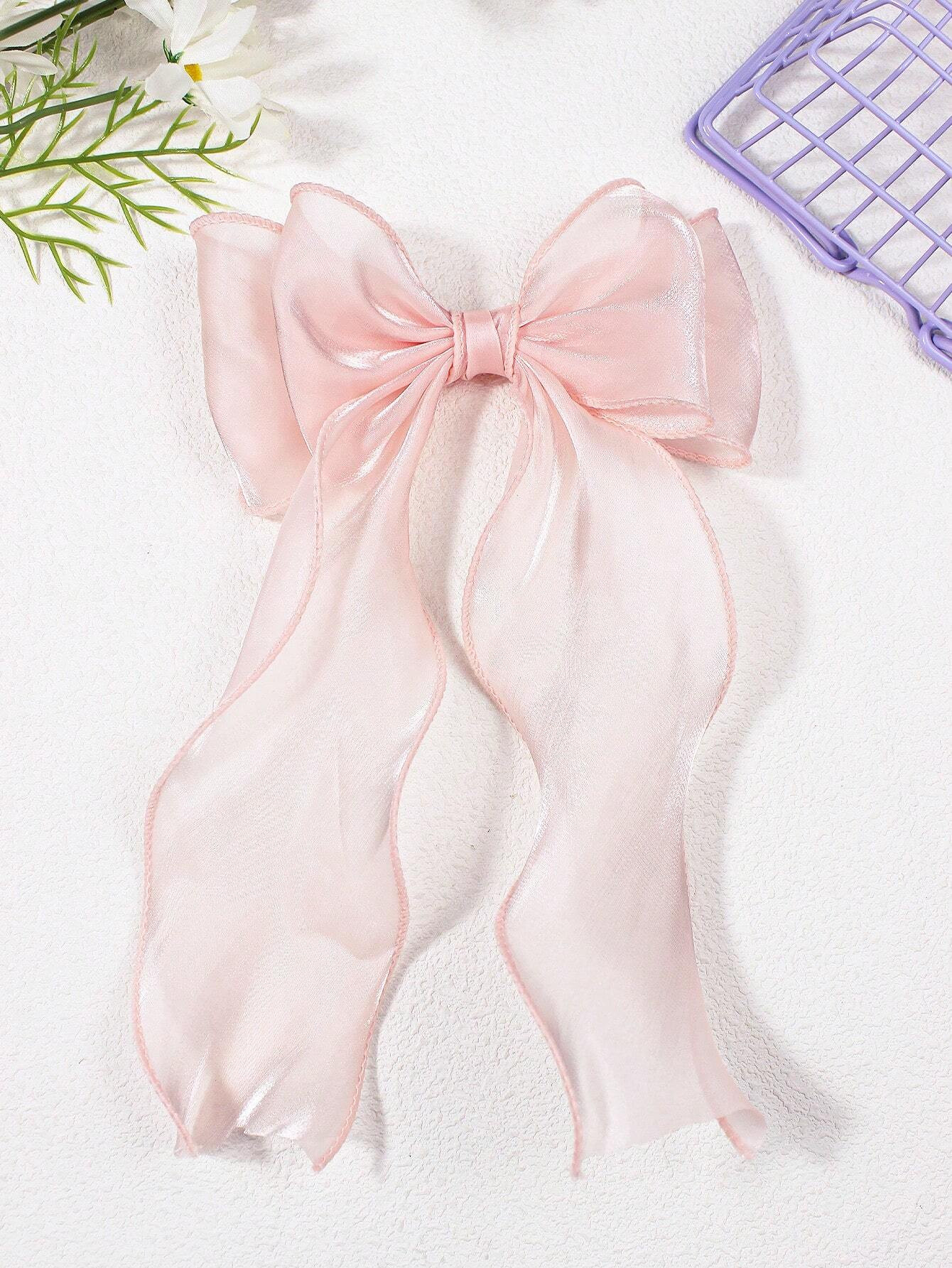 1pc Girls/Kids Pink Bow Hair Clip, Elegant And Cute Barrette, Versatile For Everyday Wear, Chiffon Bow Design | SHEIN