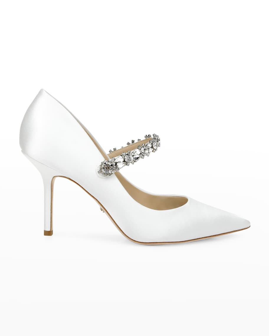 Badgley Mischka Theory Satin Crystal Mary Jane Pumps | Neiman Marcus