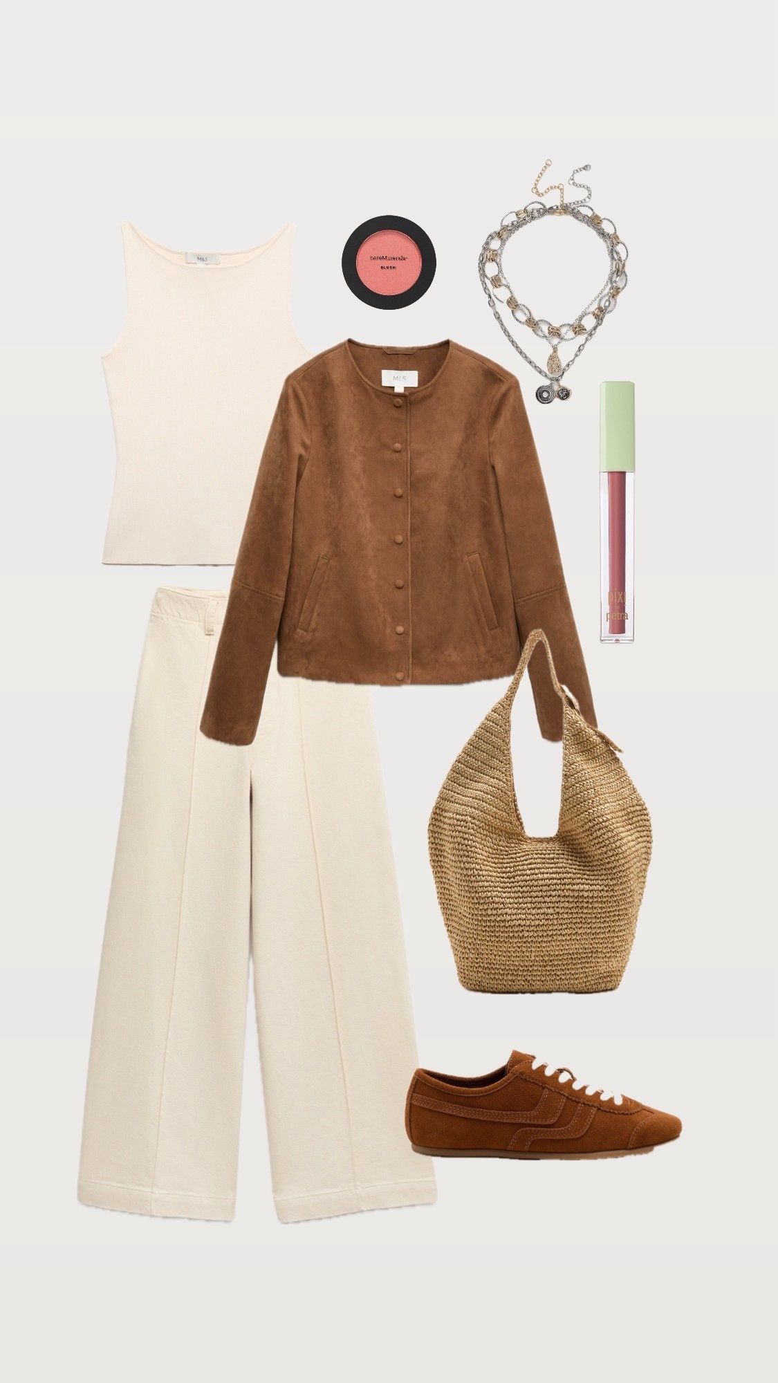 Spring outfit 
Cream Jeans 
Suede Jacket
Suede Trainers
Raffia Bag
Cream and Tan

#LTKspring #LTKover50style #LTKuk