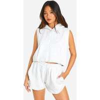 Womens Zip Through Sleeveless Hoodie And Sweat Short Set - Grey - Xs | boohoo (US & Canada)