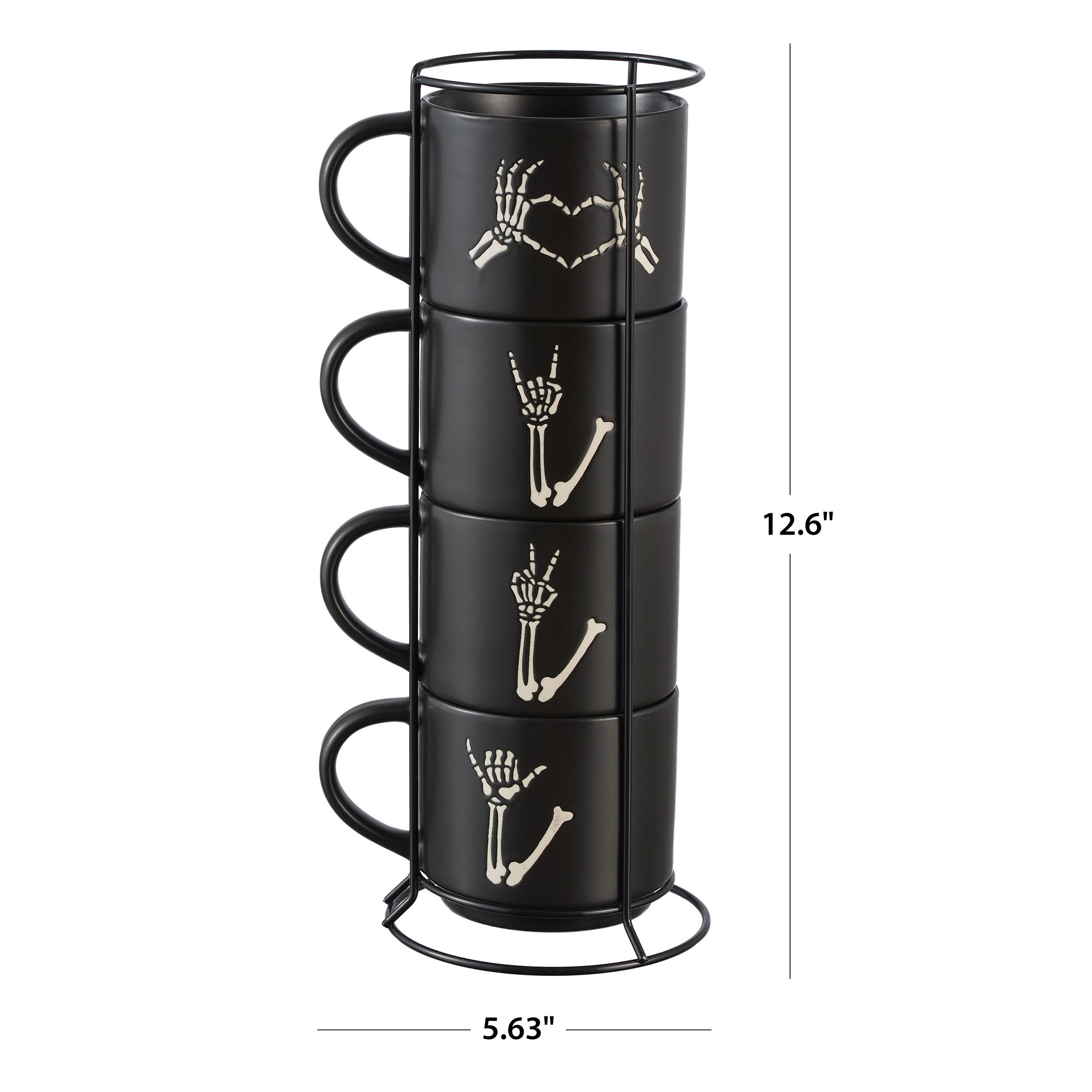 Halloween 12-Ounce Black Skeleton Hand Stoneware Stackable Mug Set with Iron Rack, by Way To Cele... | Walmart (US)