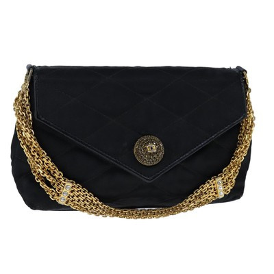 CHANEL Chain Matelasse Hand Bag Satin Black Gold CC Auth bs21250 | eBay US
