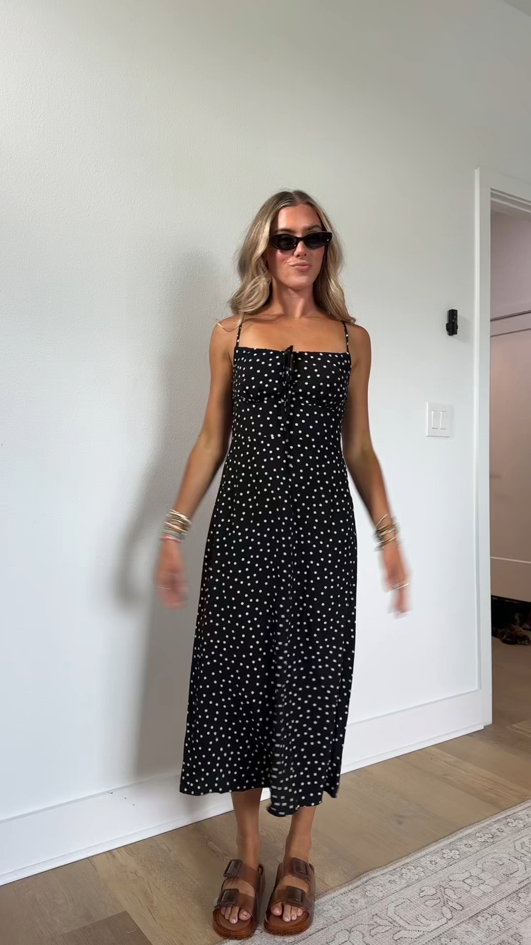 Amazon Women Silk V-Neck Dresses Spaghetti Strap Dots Pullover Dress Slim Fit Ankle-Length Dresses.  This actual dress is from TikTok shop size small but this amazon option looks the most similar.

#LTKootd #LTKSaleAlert #LTKdayinmylife