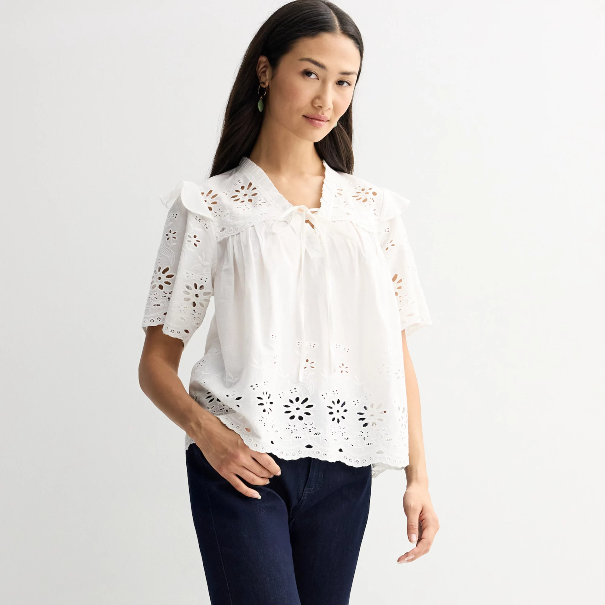 Women's Farmers Market Lace Up Embroidered Top | Kohl's