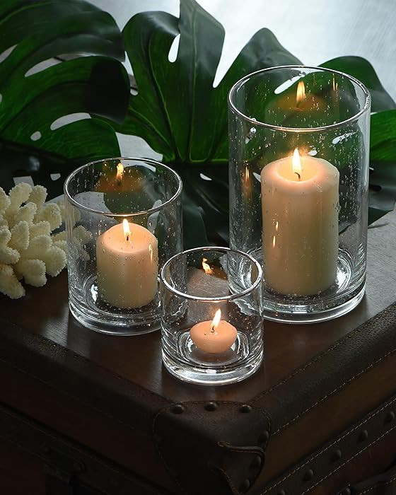 ARIAMOTION Hurricane Glass Candle Holders Set, Pillar Votive,Clear Seeded Bubbles Cylinder Vase,M... | Amazon (US)