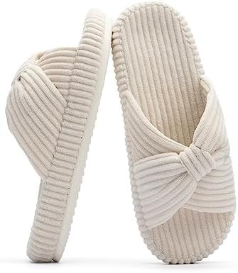 Chantomoo Slippers for Women Memory Foam House Bedroom Corduroy Bow Crossbands Slipper Shoes Comf... | Amazon (US)