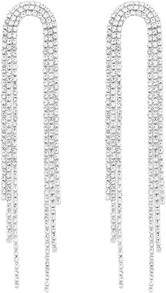 SELOVO Big Chain Tassel Statement Earrings Bridal Wedding Rhinestone Dangle Earrings | Amazon (US)