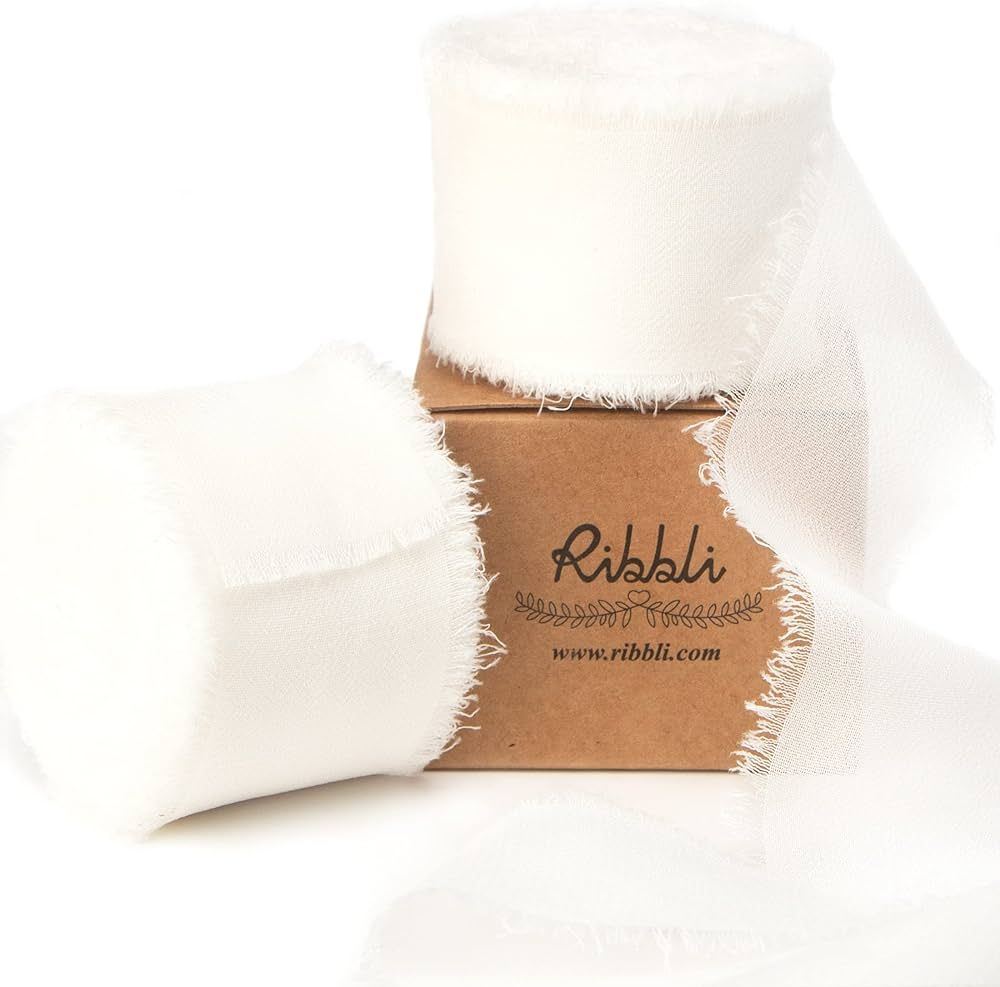 Ribbli White Chiffon Ribbon 1-1/2 inch x 20 Yard Handmade Fringe Chiffon Silk Ribbon, White Ribbo... | Amazon (US)
