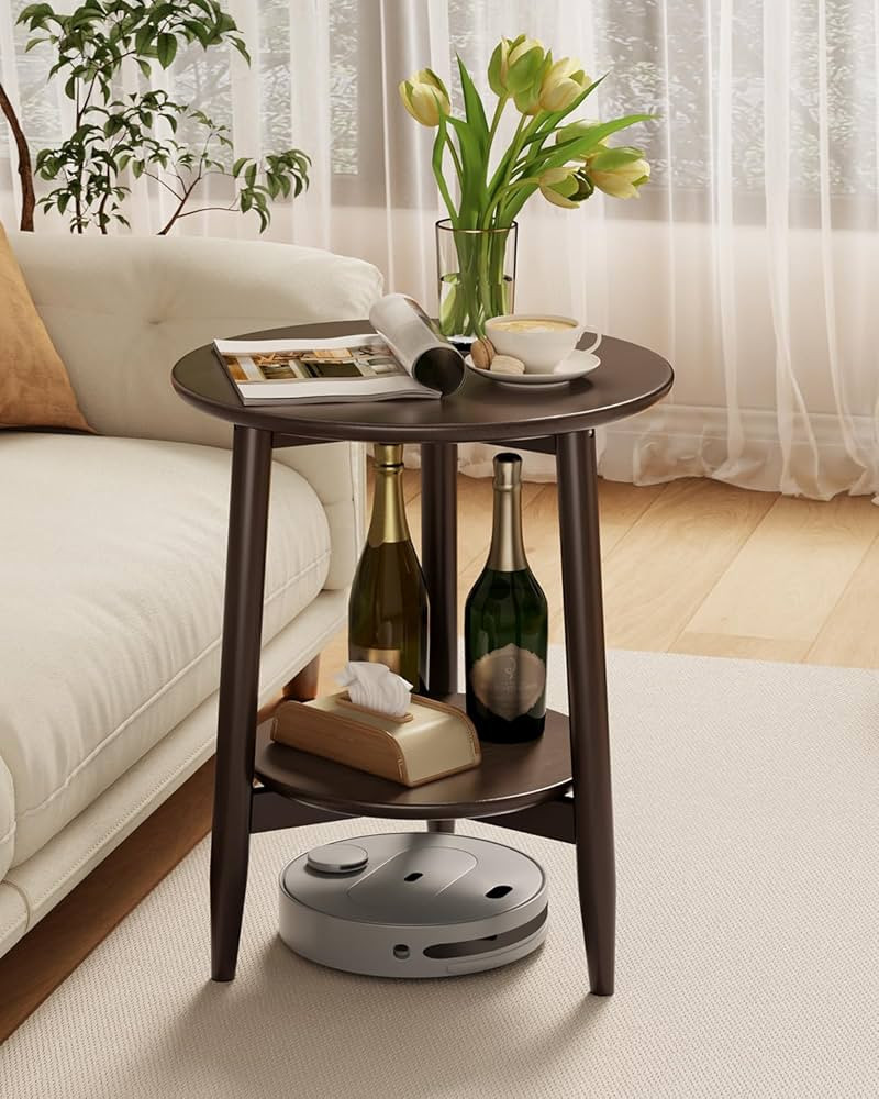 Round End Table,Solid Wood Small Round Table with Lower Shelf,Round Side Table,Nightstand for Sma... | Amazon (US)