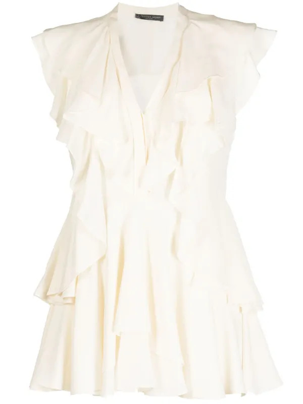 Alexander McQueen Pre-Owned Ruffled Silk Blouse | Neutrals | FARFETCH UK | Farfetch Global