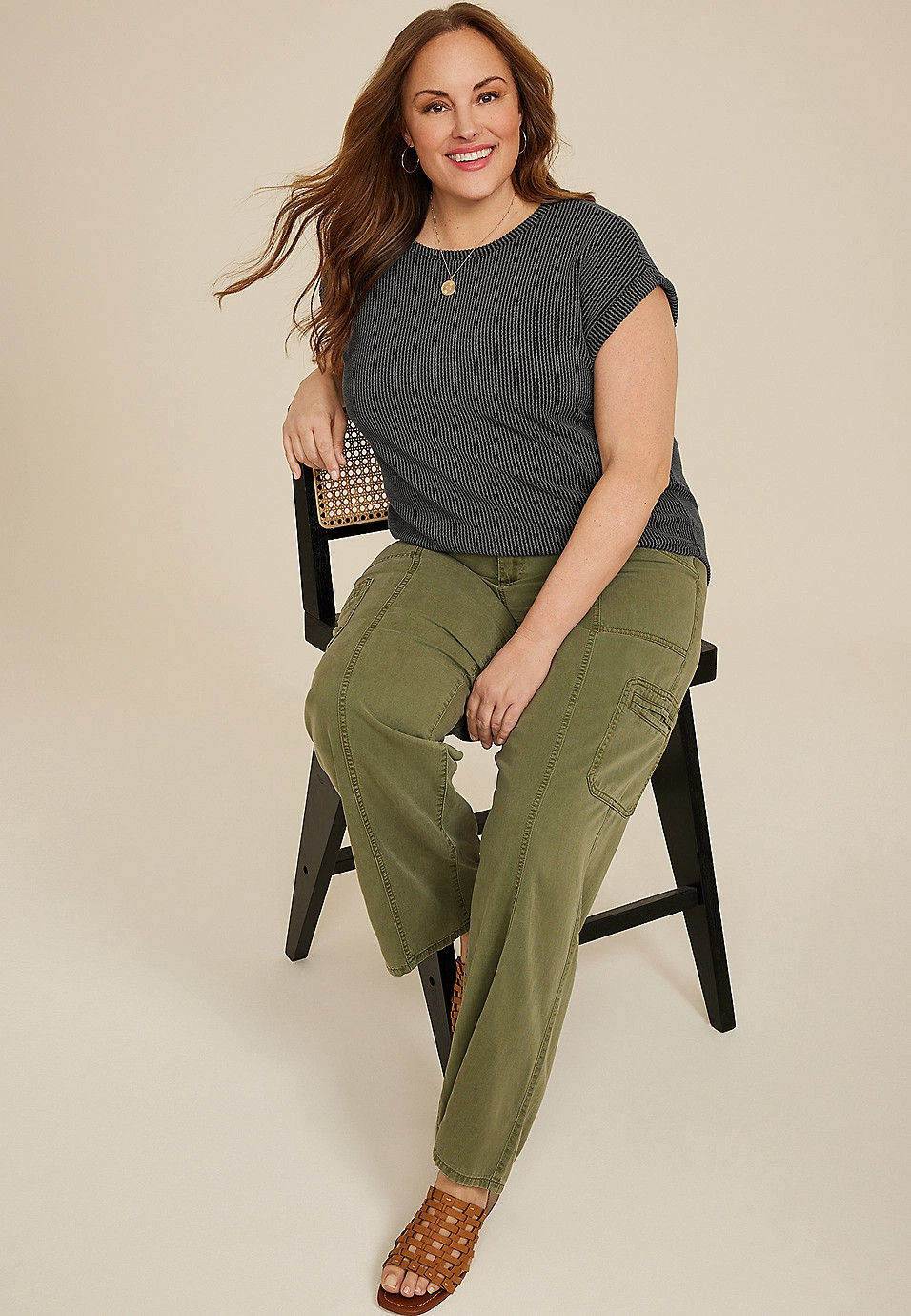 Plus Size 24/7 Clara Wavy Ribbed Short Sleeve Tee | Maurices