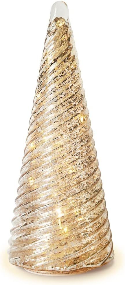 Glasburg Lighted Mercury Glass Christmas Tree Figurine with Timer Battery Operated for Tabletop M... | Amazon (US)