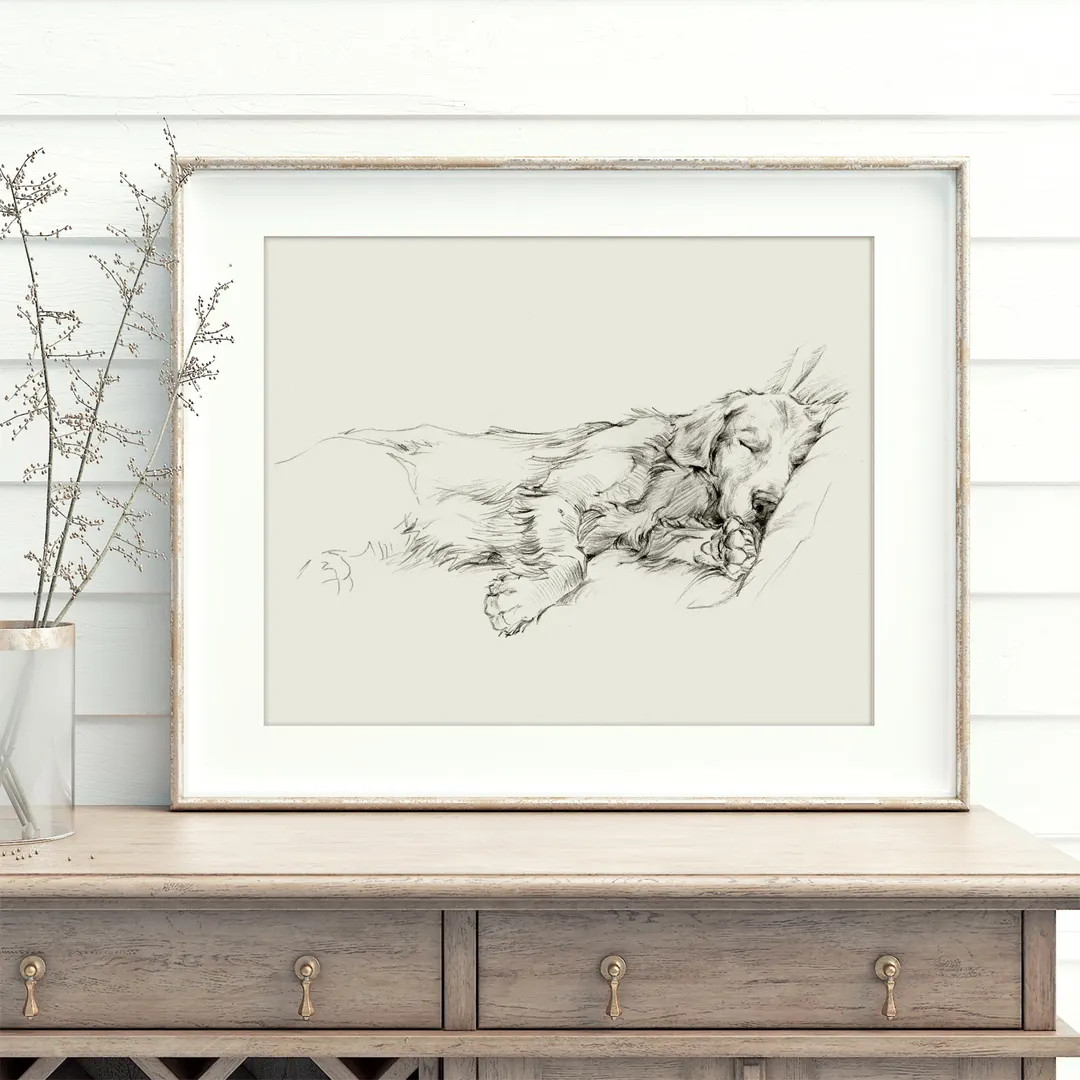 Golden Retriever Sketch Art Print: Elegant Dog Portrait by Ethan Harper | Etsy (US)