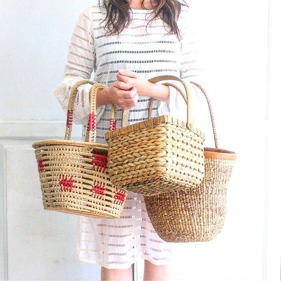 vintage woven basket bag | Etsy (US)