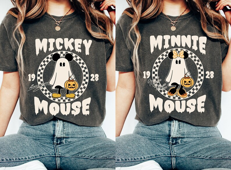 Comfort Colors Checkered Mickey Minnie Ghost Shirt, Disney Halloween Shirt, Mickey Halloween,hall... | Etsy (US)
