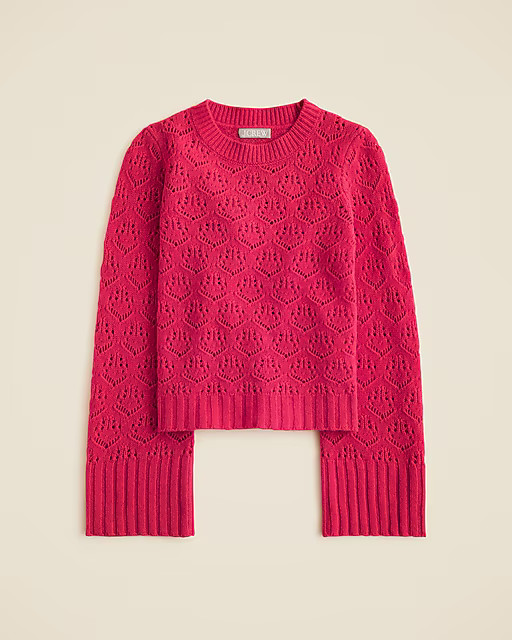 Wide-sleeve pointelle crewneck sweater in merino wool | J. Crew US