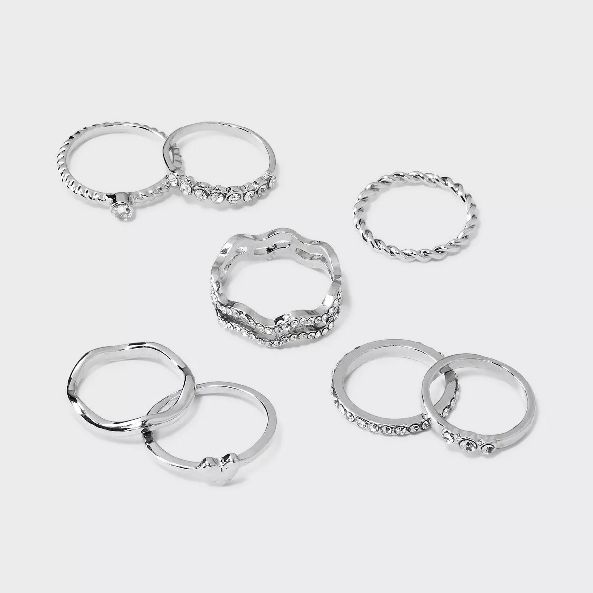 Heart and Textured Ring Set 8pc - Wild Fable™ Silver | Target