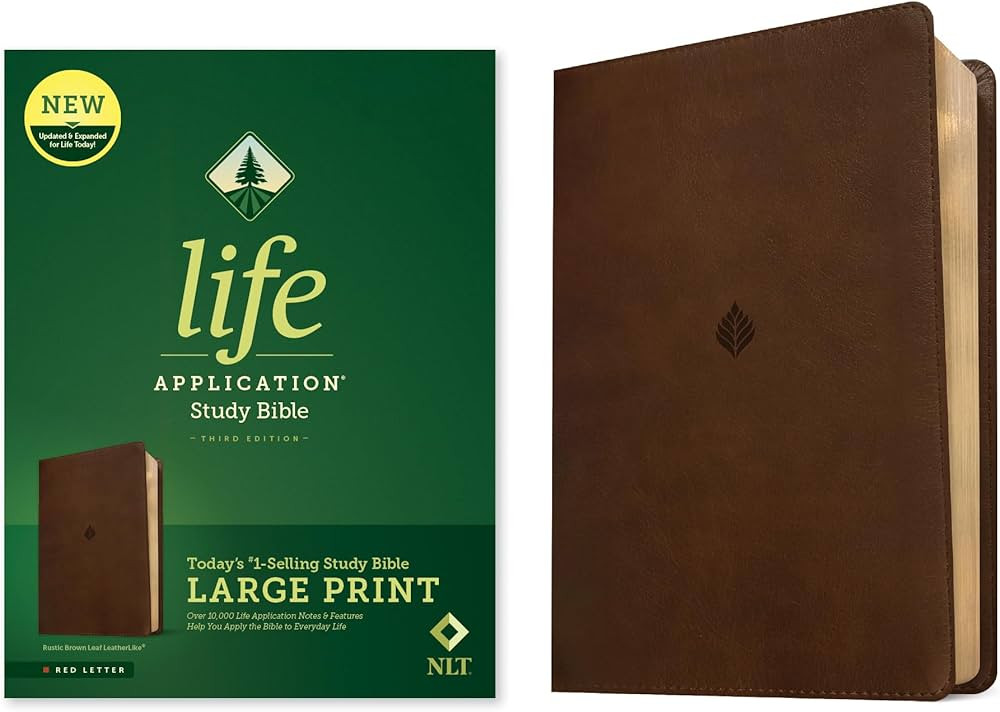NLT Life Application Study Bible, Third Edition, Large Print (LeatherLike, Rustic Brown Leaf, Red... | Amazon (US)