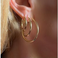 Gold Hoop Earrings | Lightweight Tube Earrings Classic Everyday Hoops Secure Latch Back Gift For Her | Etsy (US)